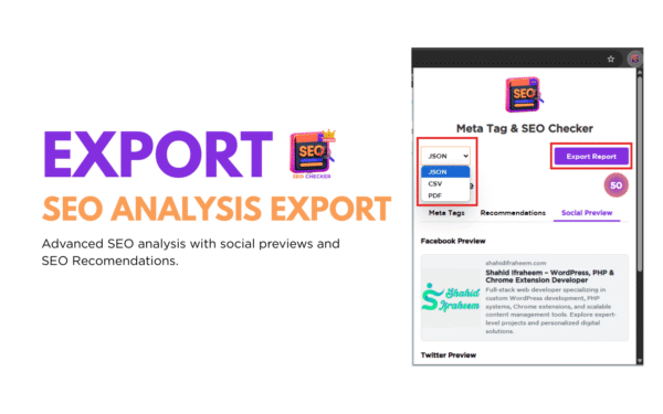 Meta Tag & SEO Checker - Export Reports
