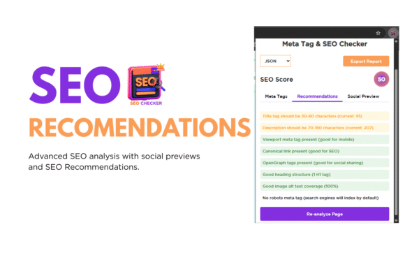 Meta Tag & SEO Checker - Recommendations